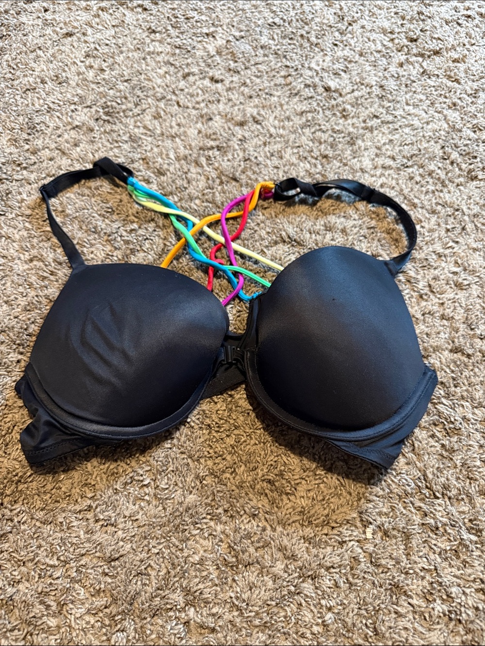 PINK Victoria's Secret Black Push-Up Bra with Multicolor Strappy Back